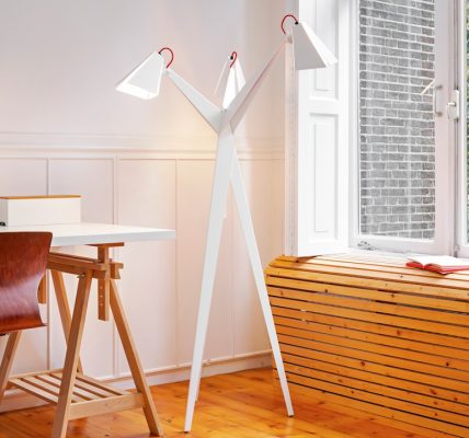 Photo Scandinavian minimalist grey felt floor lamp